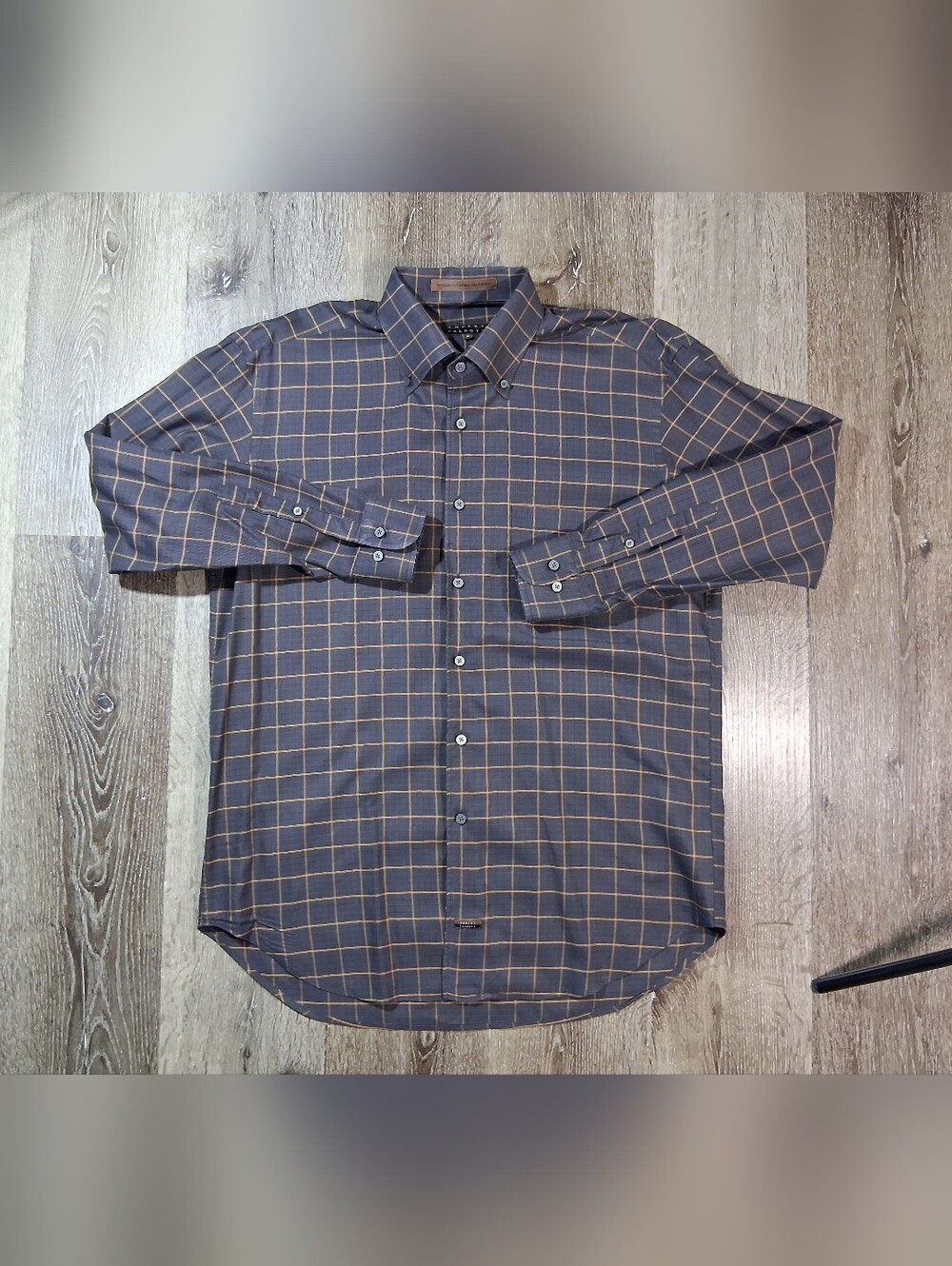 Robert Talbott Brown Button Down Shirt with Tan Windowpane